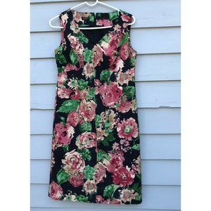 Talbots Dress Floral Sleeveless v neck size 6 Pink Black